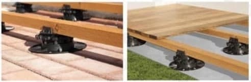 Arkimade pedestals supporting timber decking joists