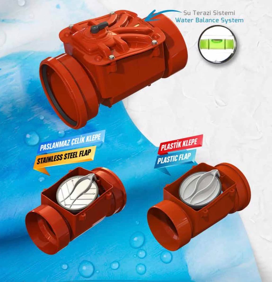 LuxWares locked anti flooding valves with stainless steel and plastic flaps